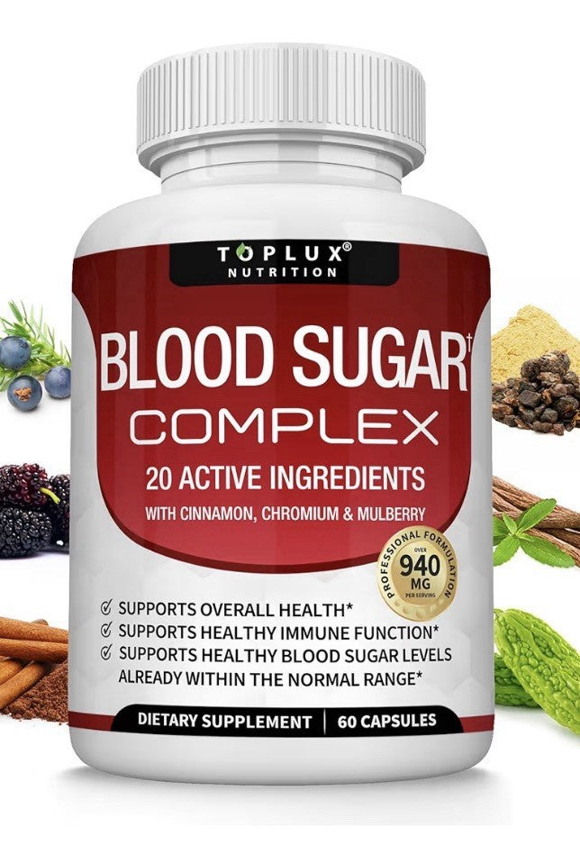 Toplux Blood Sugar Complex 20 Active Ingredients Supports Overall Health 60 Caps