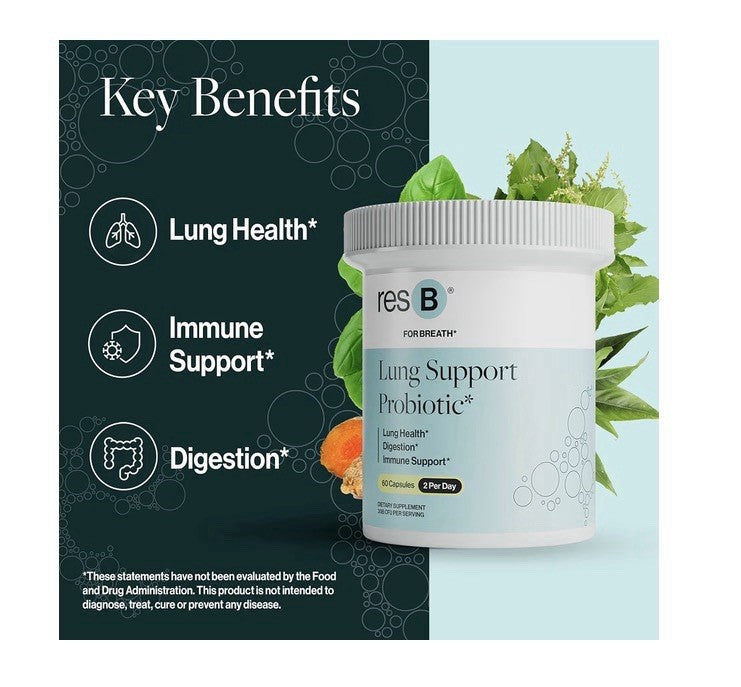 resB Lung Support Probiotic Lung Health Digestion Immune Support 60 Capsules