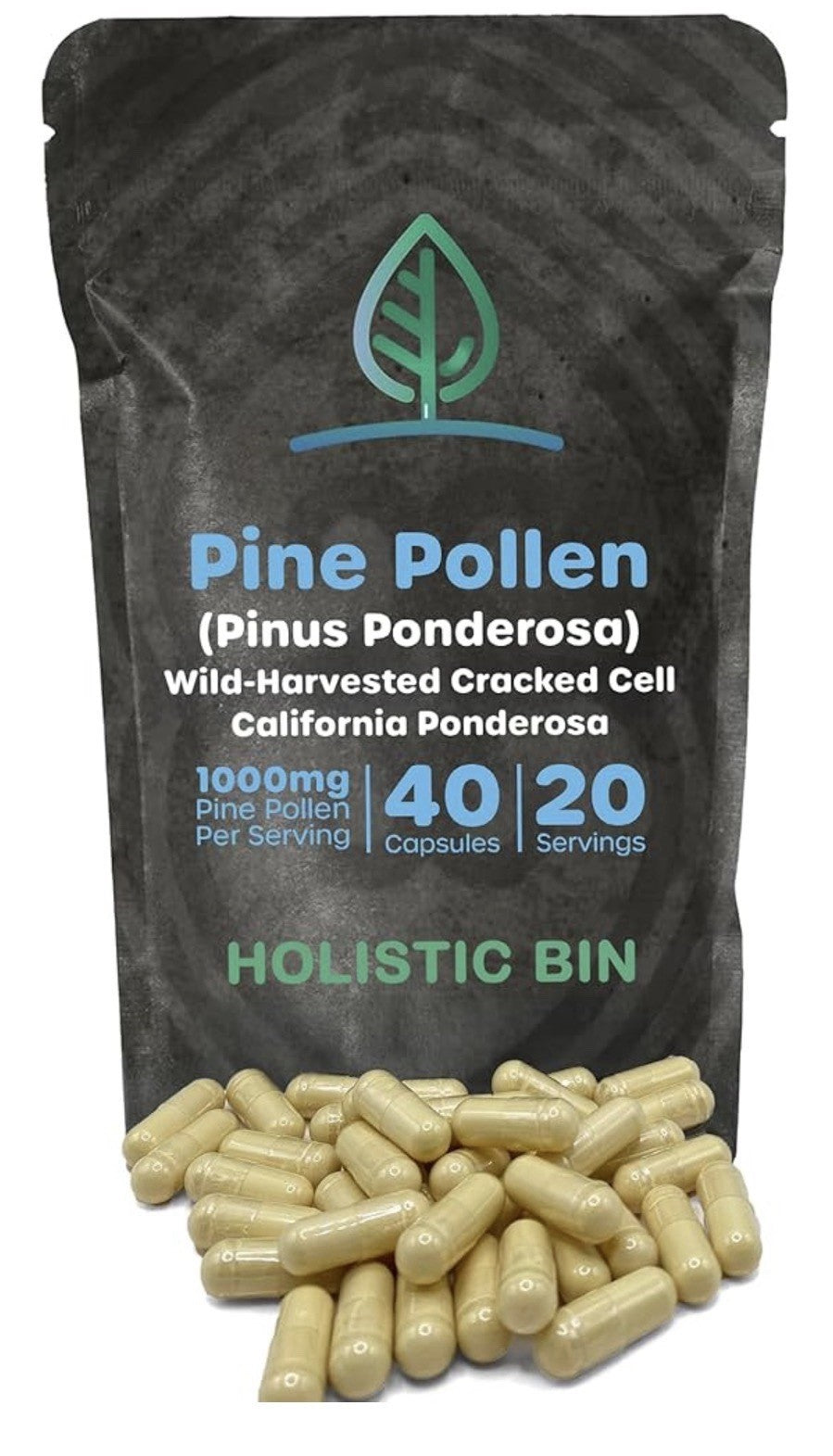 Holistic Bin Pine Pollen Pinus Ponderosa Wild Harvested 40 Capsules