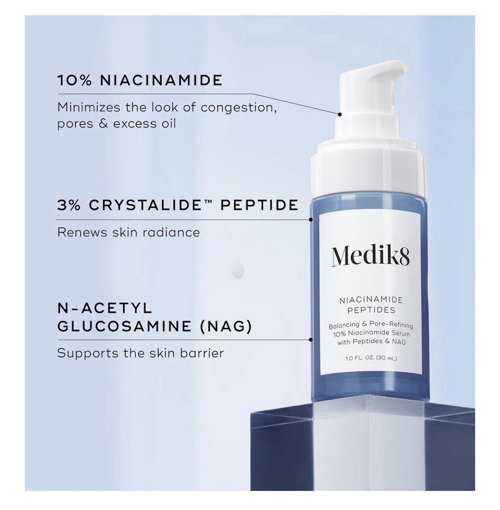 Medik8 Niacinamide Peptides Balancing Pore-Refining Serum Face Visibly Clear 1oz