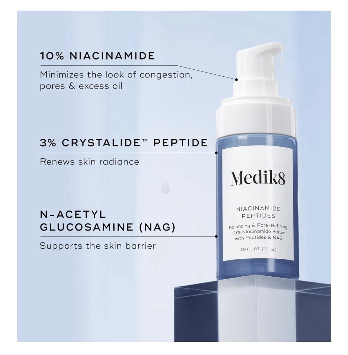 Medik8 Niacinamide Peptides Balancing Pore-Refining Serum Face Visibly Clear 1oz