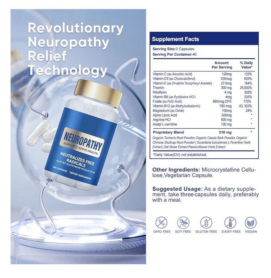 veryherbs Neuropathy Relief Supplement Alpha Lipoic Acid Nerve Health 120capsule
