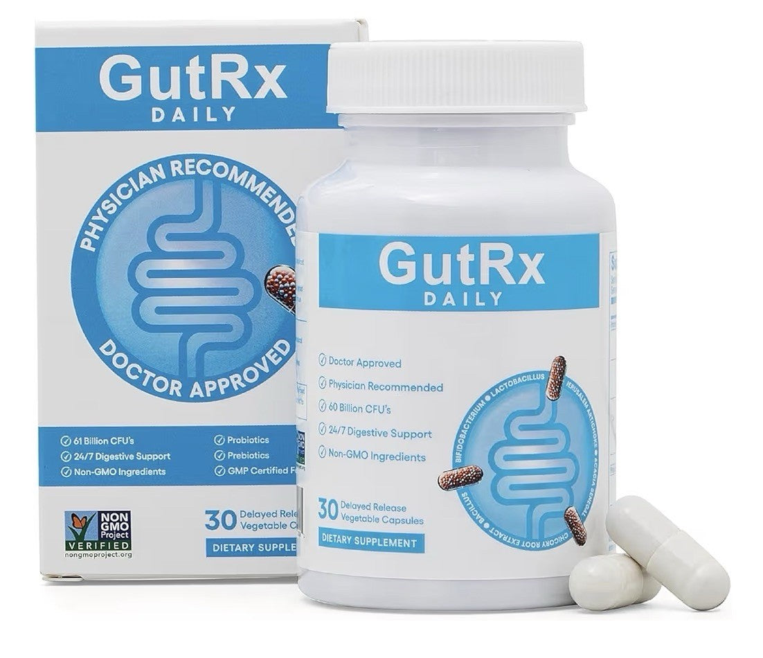 GutRX Daily Probiotics Digestive Gut Health for Women & Men 30 Capsules
