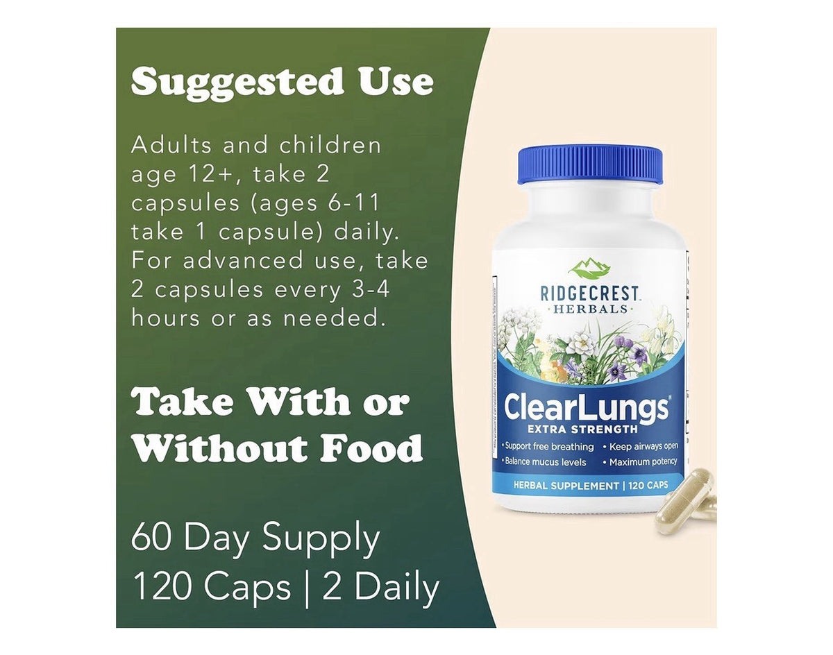 RidgeCrest Herbals ClearLungs Extra Strength Respiratory Keep Airways Open 120ca