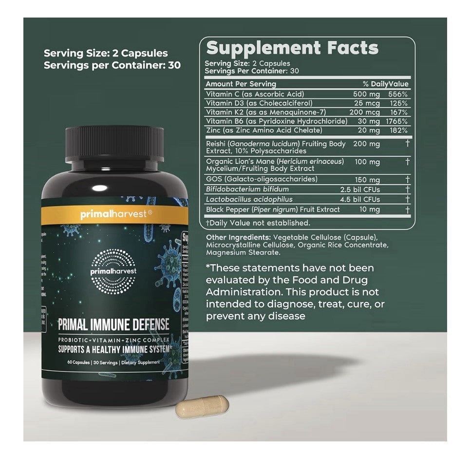 Primal Harvest Primal Immune Defense Probiotics Immune Booster Support 2 Pack