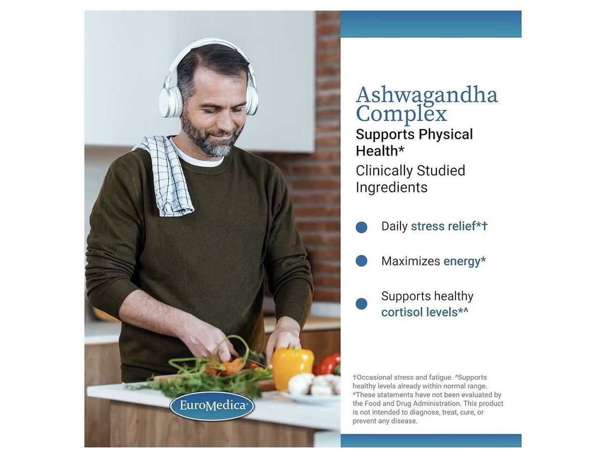 EuroMedica Ashwagandha Complex Stress Relief Maximize Energy Cortisol Support
