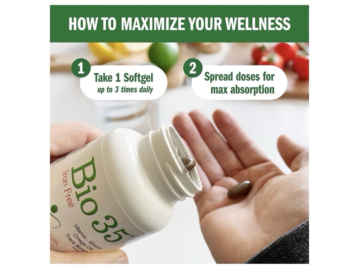 Bio35 Vitamin Mineral Omega Oils Trace Minerals Multivitamin 300sgels Iron Free