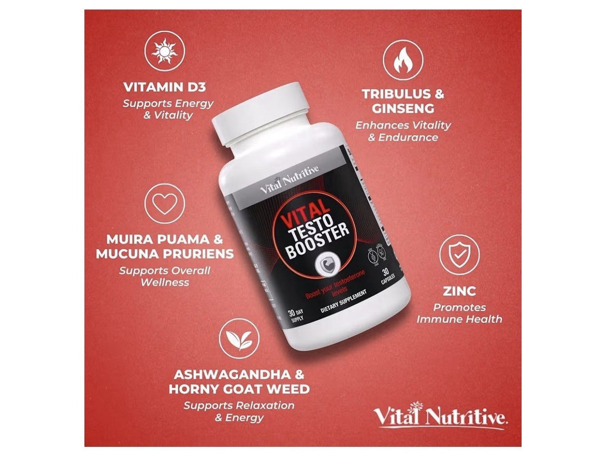 VITAL NUTRITIVE Vital Testo Booster Natural Testosterone Support Supplement 30ca