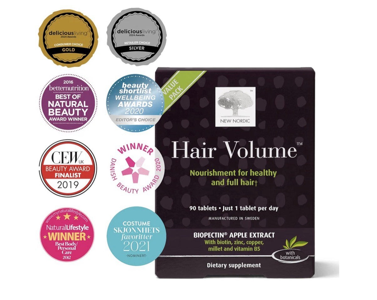 NEW NORDIC Hair Volume Supplement with Biotin Healthy Fuller Looking Hair 90Tabs