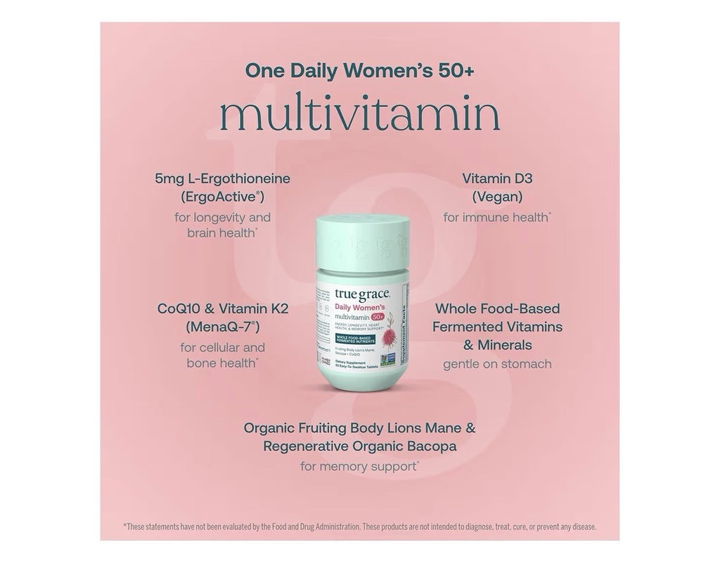 True Grace Daily Women Multivitamin 50+ Energy Longevity Heart Memory 60 Tablets
