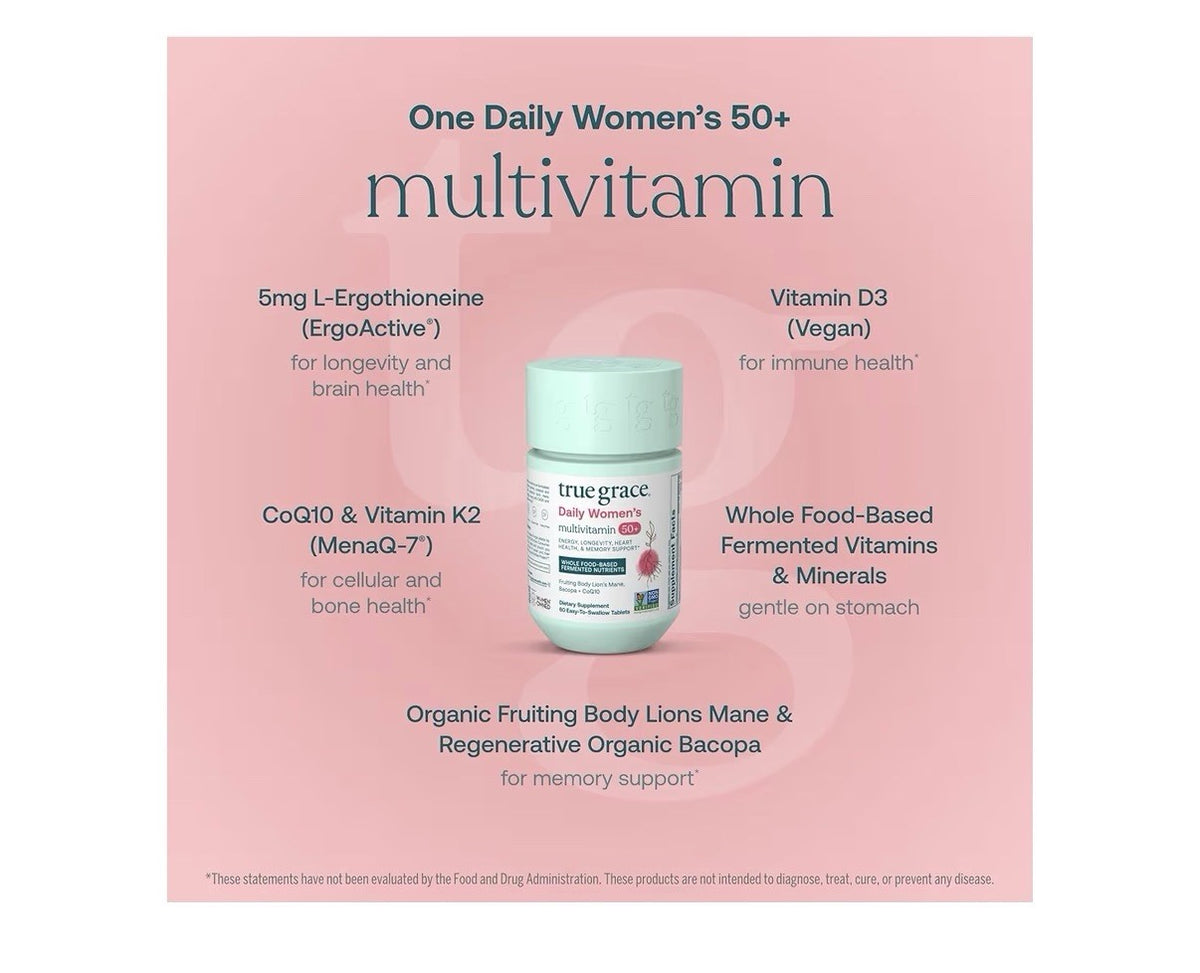 True Grace Daily Women Multivitamin 50+ Energy Longevity Heart Memory 60 Tablets