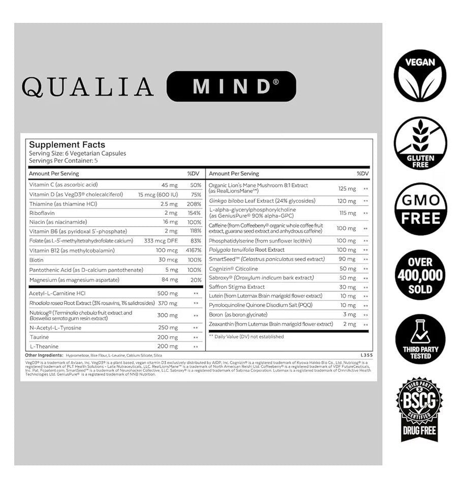 2 Pack Qualia Mind Focus Memory Drive The Ultimate Blend For Brain Health