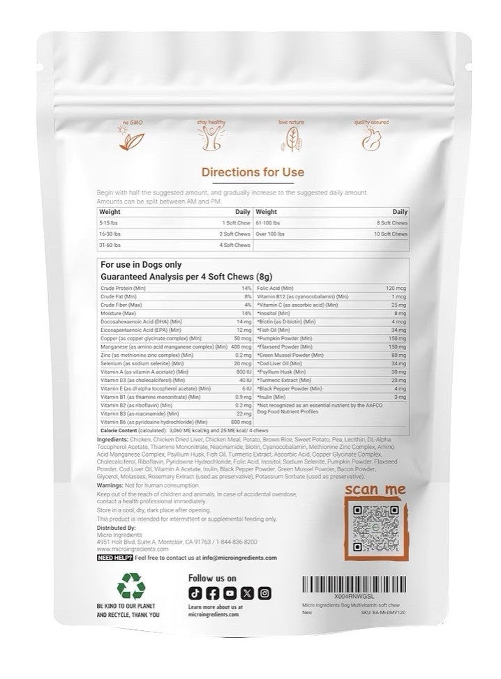 Micro Ingredients Dog Multivitamin 25-in-1 240 Soft Chews Chicken Flavor