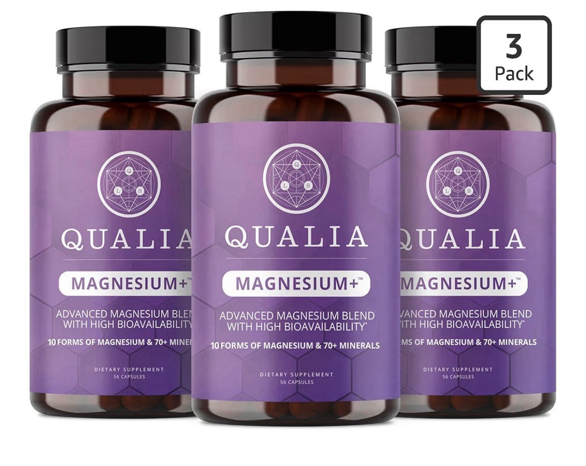 3 Pack Qualia Magnesium+ Advanced Magnesium Blend 70+ Supporting Minerals