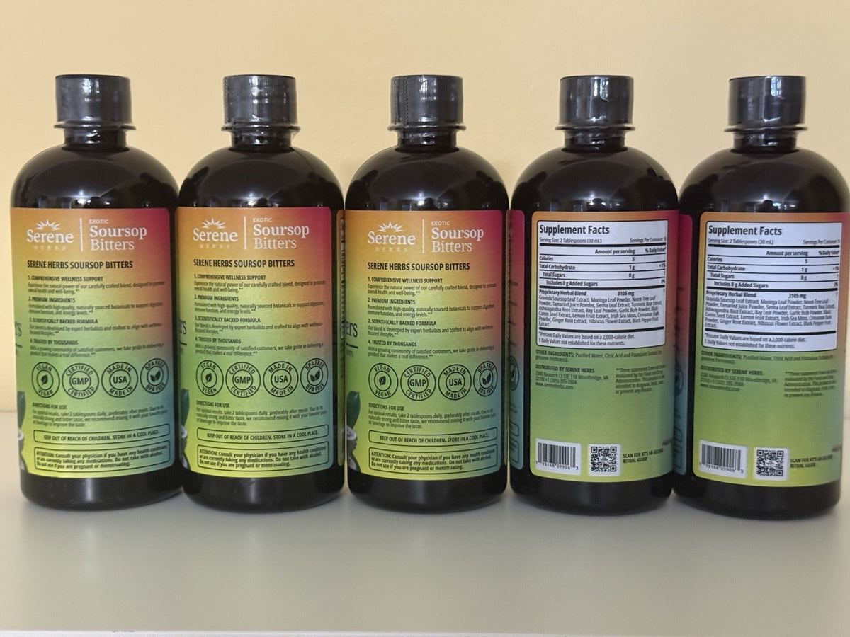 5 Pack Serene Herbs Exotic Soursop Bitters Liquid Gut Health Detox Vitality