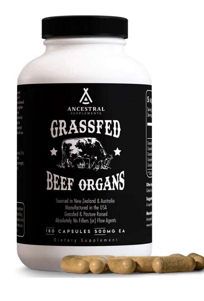 Ancestral Supplements Beef Organs Grass Fed Whole Body Wellness 180 Capsules