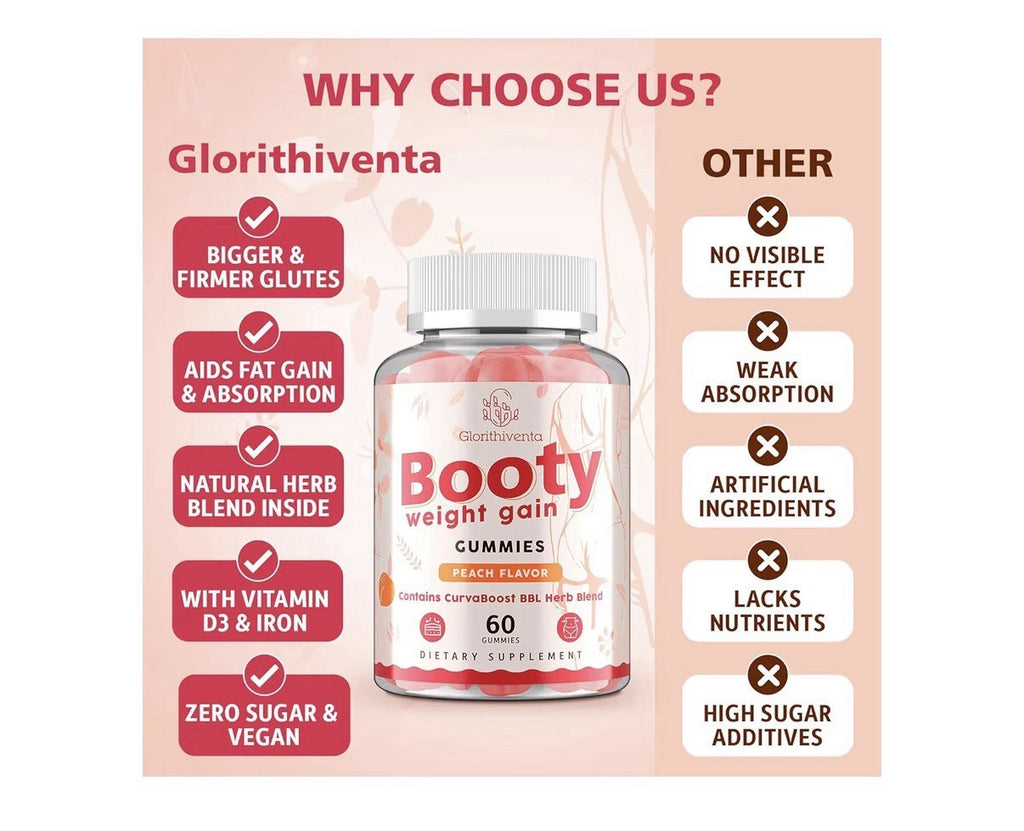 Glorithiventa Booty Gummies CurvaBoost BBL Blend For Women Booty Curves 60gummy