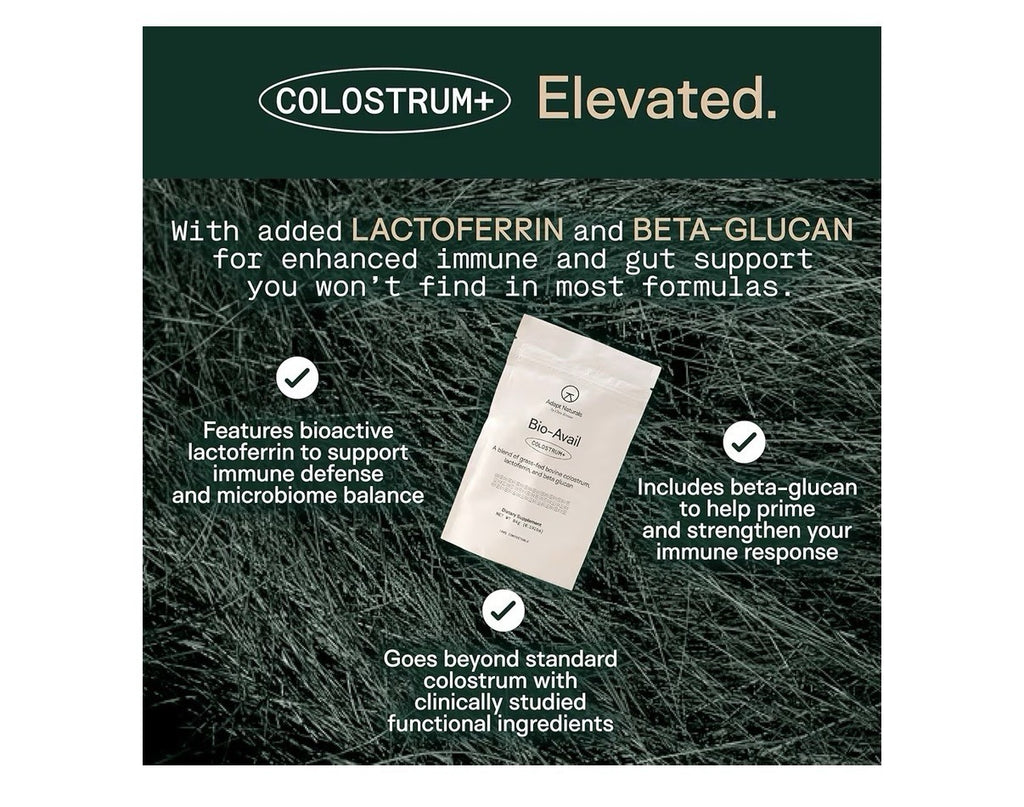 Adapt Naturals Colostrum+ Bio-Avail Supplement with Lactoferrin Beta-Glucan 84g