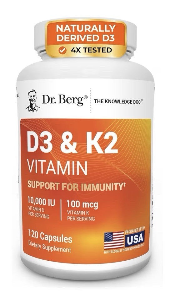 Dr. Berg D3 & K2 Support For Immunity 10,000 IU Vitamin D 100 mg Vitamin K 120ca