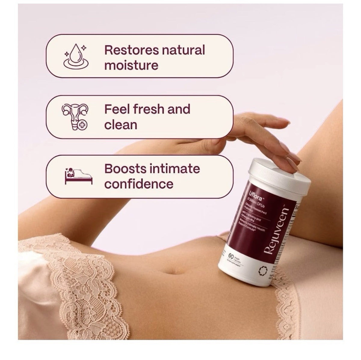 Rejuveen Uflora Vaginal Probiotics Women Support Vaginal Health Moisturizer 60ca
