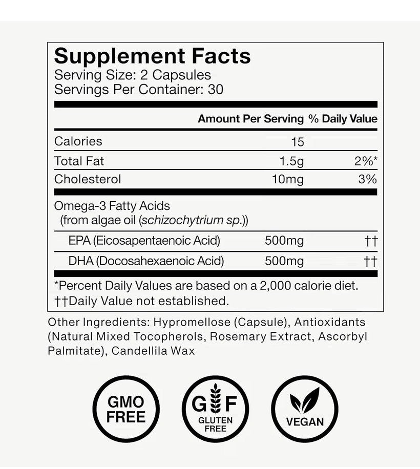 Momentous Vegan Omega-3 Fish Oil Foundational & Cognitive EPA & DHA 60 Capsules