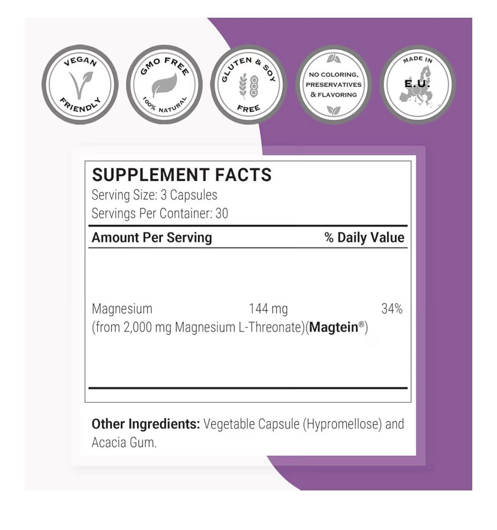 SuperSmart Magnesium L-Threonate 2000mg per Day Supplement 120 Capsules