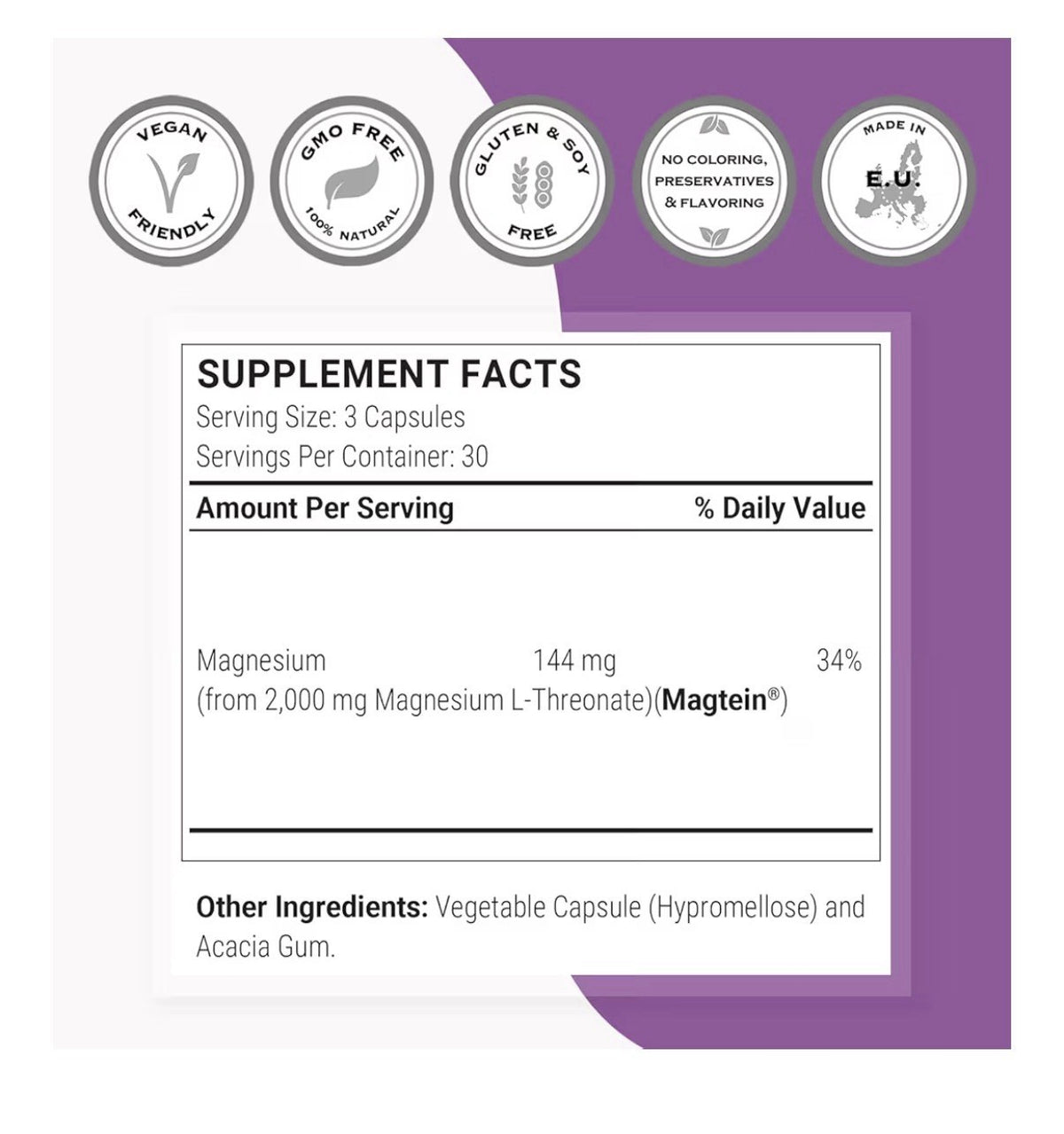 SuperSmart Magnesium L-Threonate 2000mg per Day Supplement 120 Capsules
