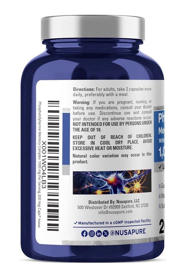 NusaPure Phosphatidylserine Memory Ultimate Complex 1000mg 200 Veg Capsules