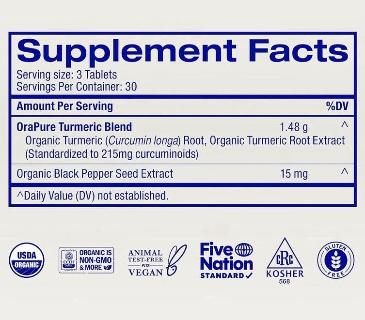 Ora You ’re Golden Turmeric Curcumin Tablets Joint Stress Cardiovascular 90 Tabs