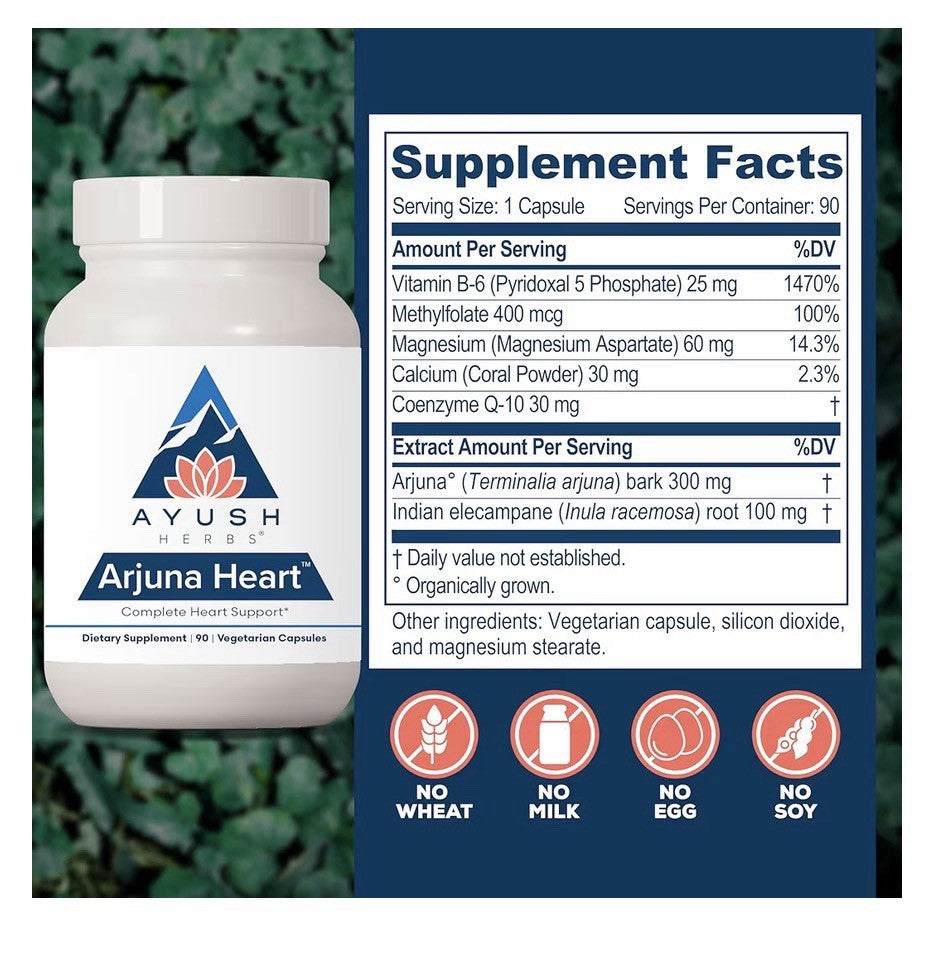 Ayush Herbs Arjuna Heart Complete Heart Support Supplement For Women & Men 90cap