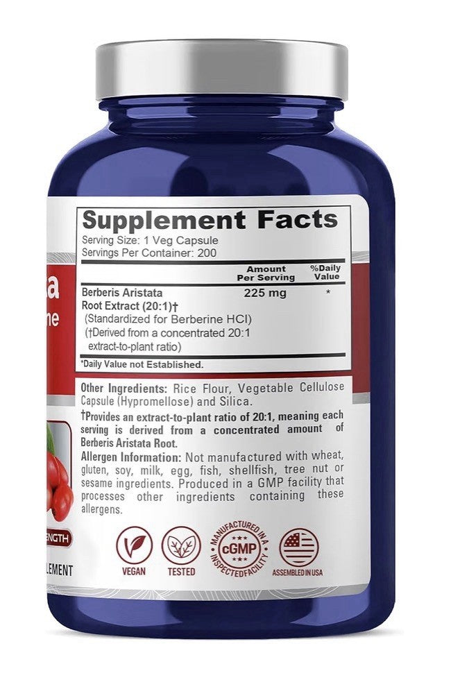 NusaPure Berberis Aristata 225mg Per Serving 200 Veg Capsules 200 Servings