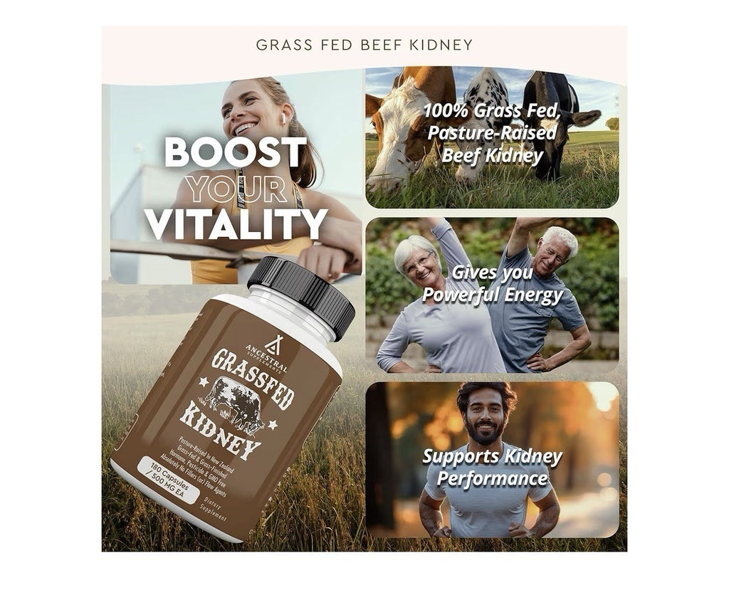 Ancestral Supplements Kidney Grass Fed Beef Supplement Pasture Raised 180capsule