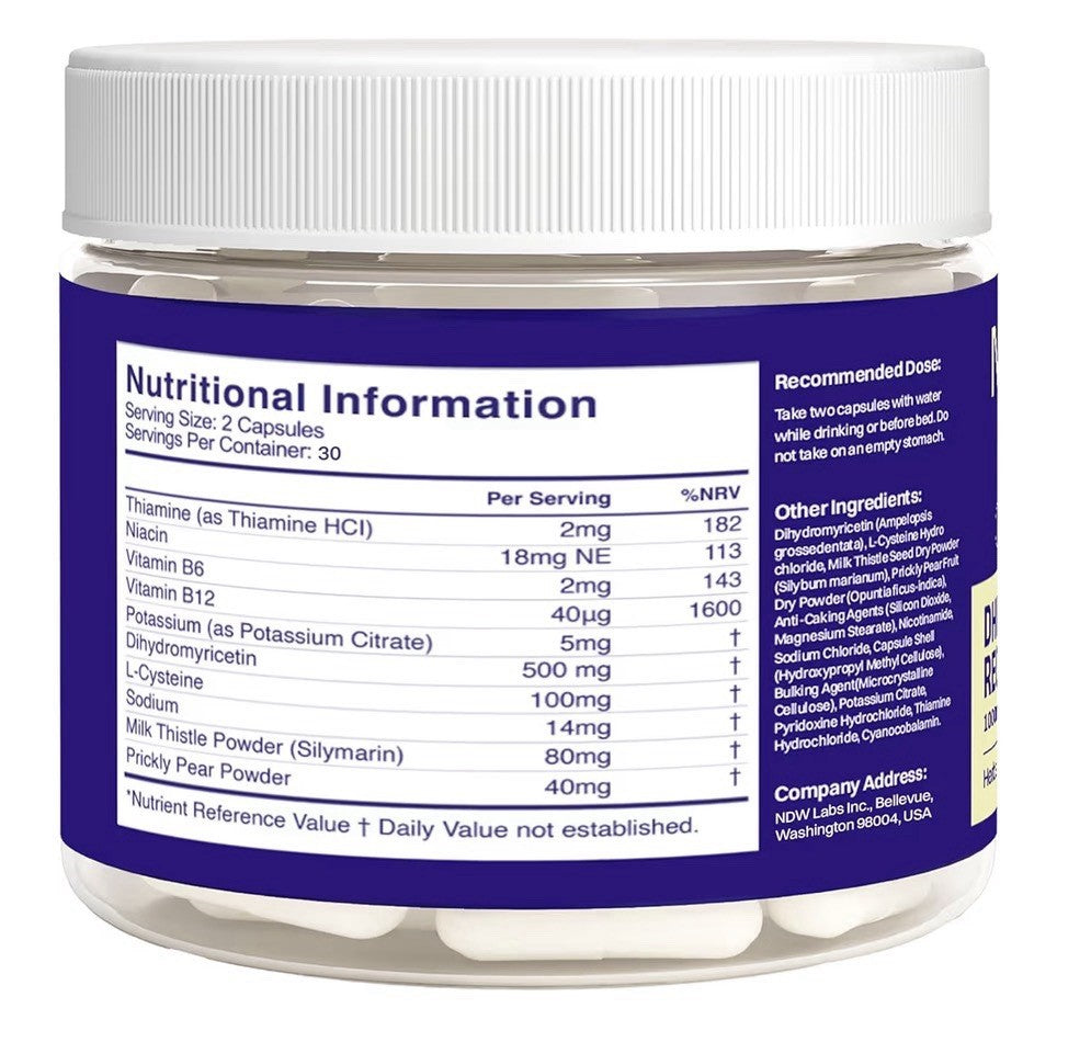 No Days Wasted Take When You Celebrate DHM Detox 60 Capsules (30 Servings) Jar