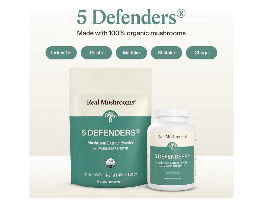 Real Mushrooms 5 Defenders Adaptogenic Mushrooms Complex Wellness Support 90ct