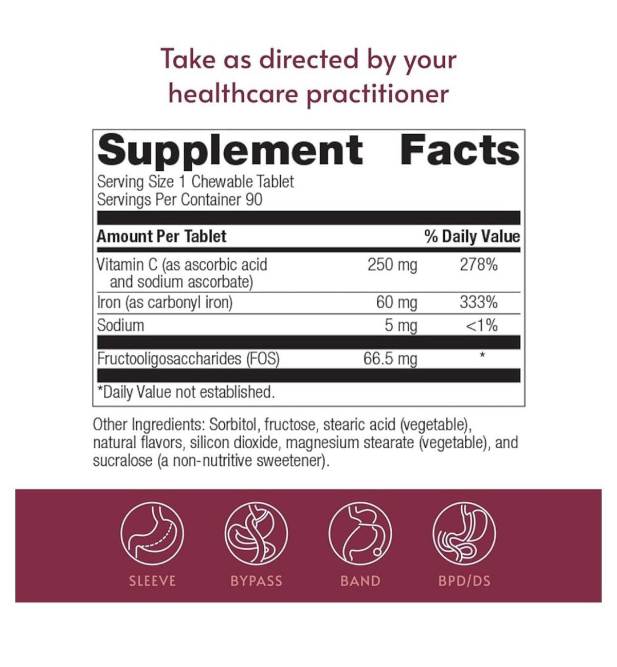 Bariatric Advantage Chewable Iron 60 mg with Vitamin C 90 Tablets