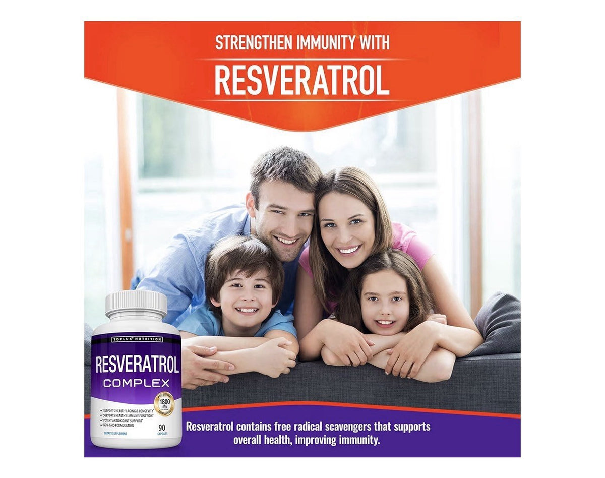 Toplux Resveratrol Complex 1800 mg Helathy Aging Longevity Antioxidant 90capsule