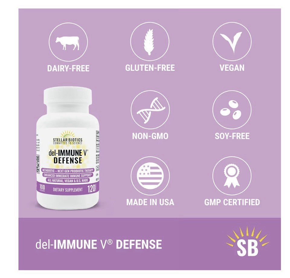 Del-Immune V Defense by Stellar Biotics Natural Immune Support Gut Health 120cap