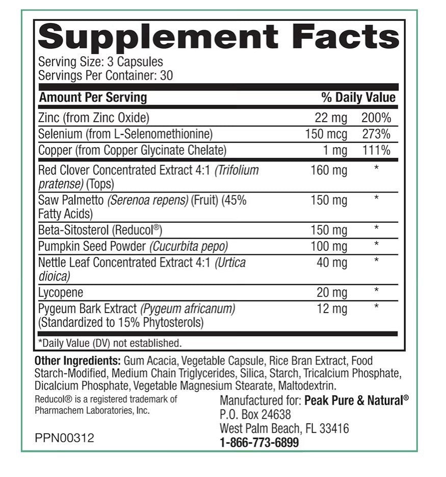 Peak Pure & Natural Peak Prostate Support Natural Supplement for Men 90 Capsules