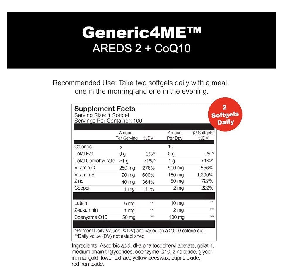 Generic4ME AREDS 2 + CoQ10 for Heart Health Eye Health Support 100 Softgels
