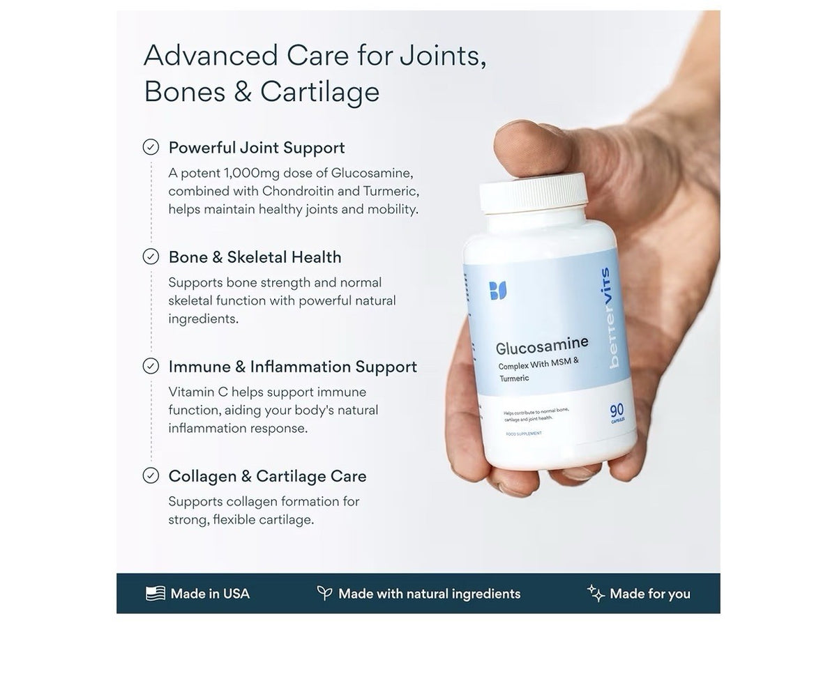 Bettervits Glucosamine Complex with MSM Сurcumin Joint Arthritis Supplement 90ca