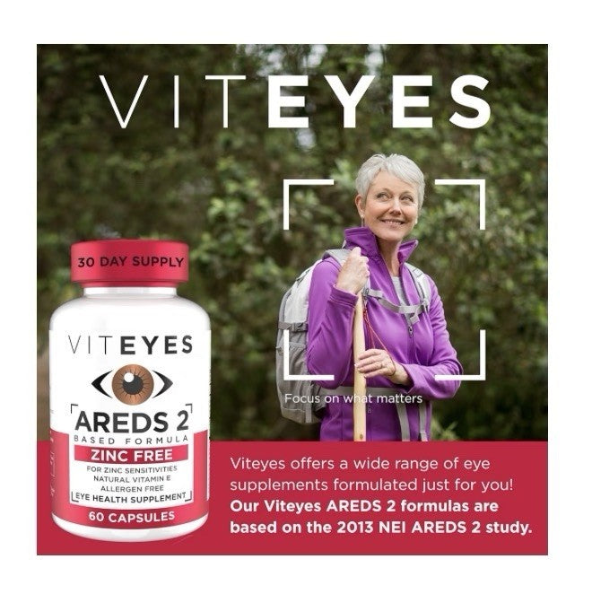 Viteyes AREDS 2 Zinc Free Macular Support Allergen Free Eye Vision Health 60caps