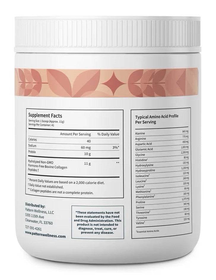 Pattern Wellness Collagen Peptides Powder Hair Nails Skin Joint Support 16oz