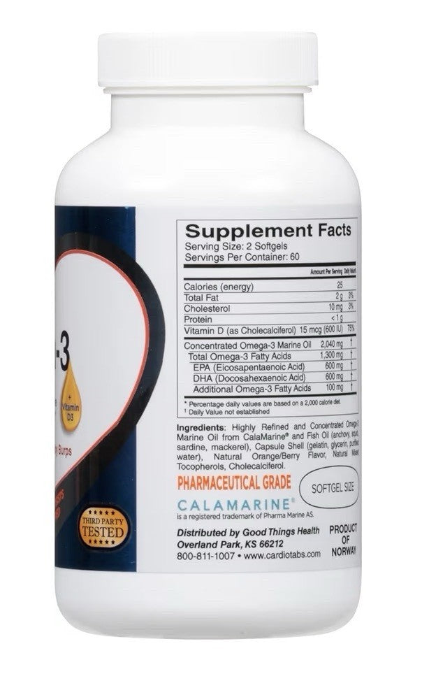CardioTabs Omega-3 Fish Oil Triglyceride Form Joint Brain Heart Eye Health 180sg