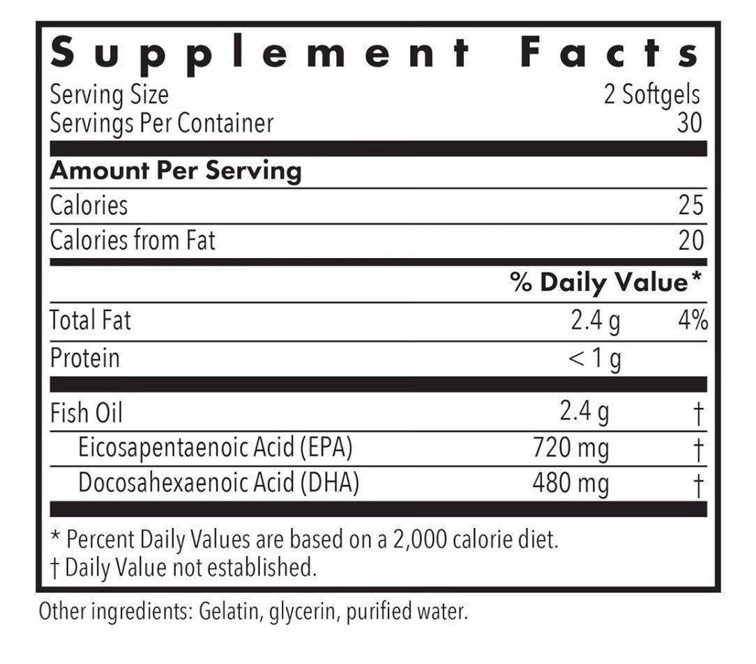 ARG Super EPA Fish Oil Concentrate DHA Cardiovascular Brain Health 60 Softgels
