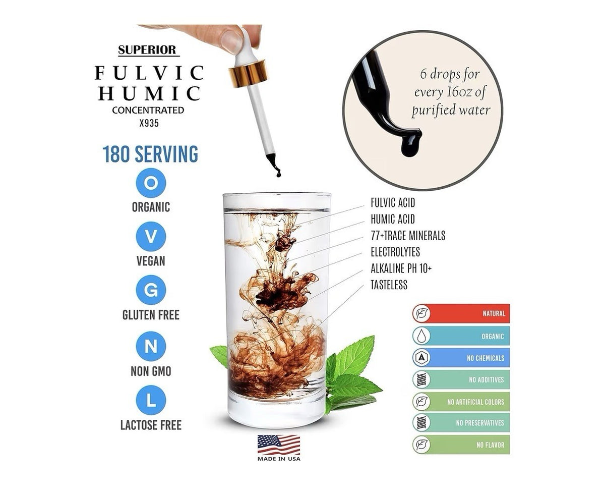 SUPERIOR FULVIC HUMIC Trace Mineral Drops w/ Electrolytes 77 Trace Minerals 50ml