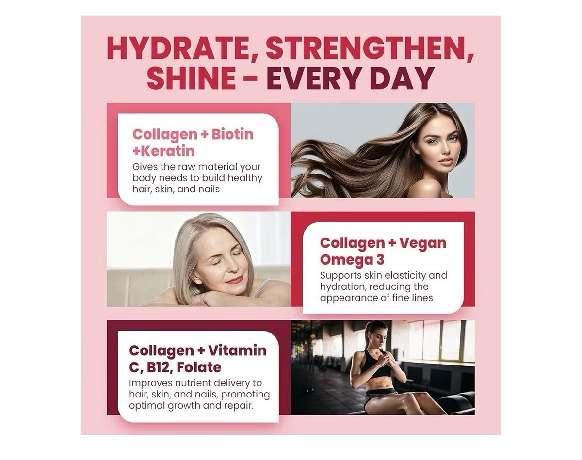 Neviss Collagen Peptides Type I,II,III,V,X Hair Skin Nails Vitamin 2Pack Gummies