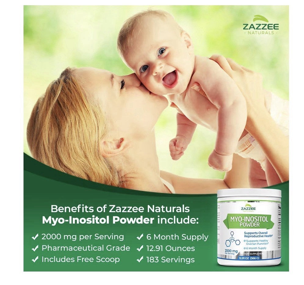 Zazzee Myo-Inositol Powder Ovarian Function Overall Reproductive Health 12.91 oz