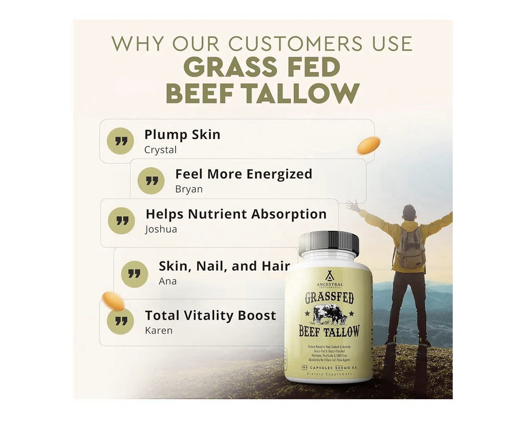 Ancestral Supplements Beef Tallow Grass Fed Pasture Raised Supplement 180capsule