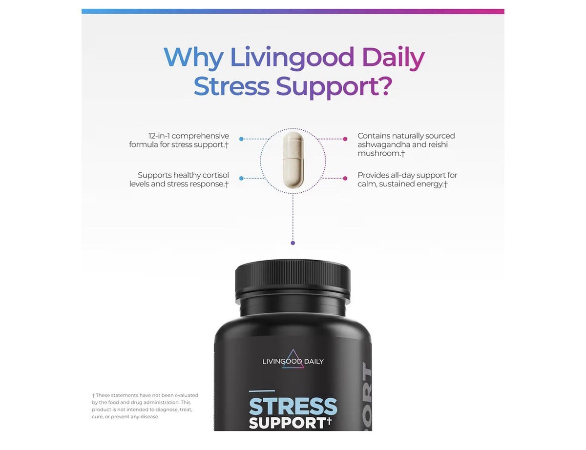 Livingood Daily Stress Support 12-in-1 Destress Formula Supplement 60 Capsules