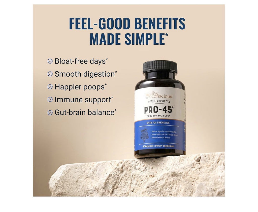 Live Conscious PRO 45 Probiotics With FOS Prebiotics for Women & Men 2 Pack